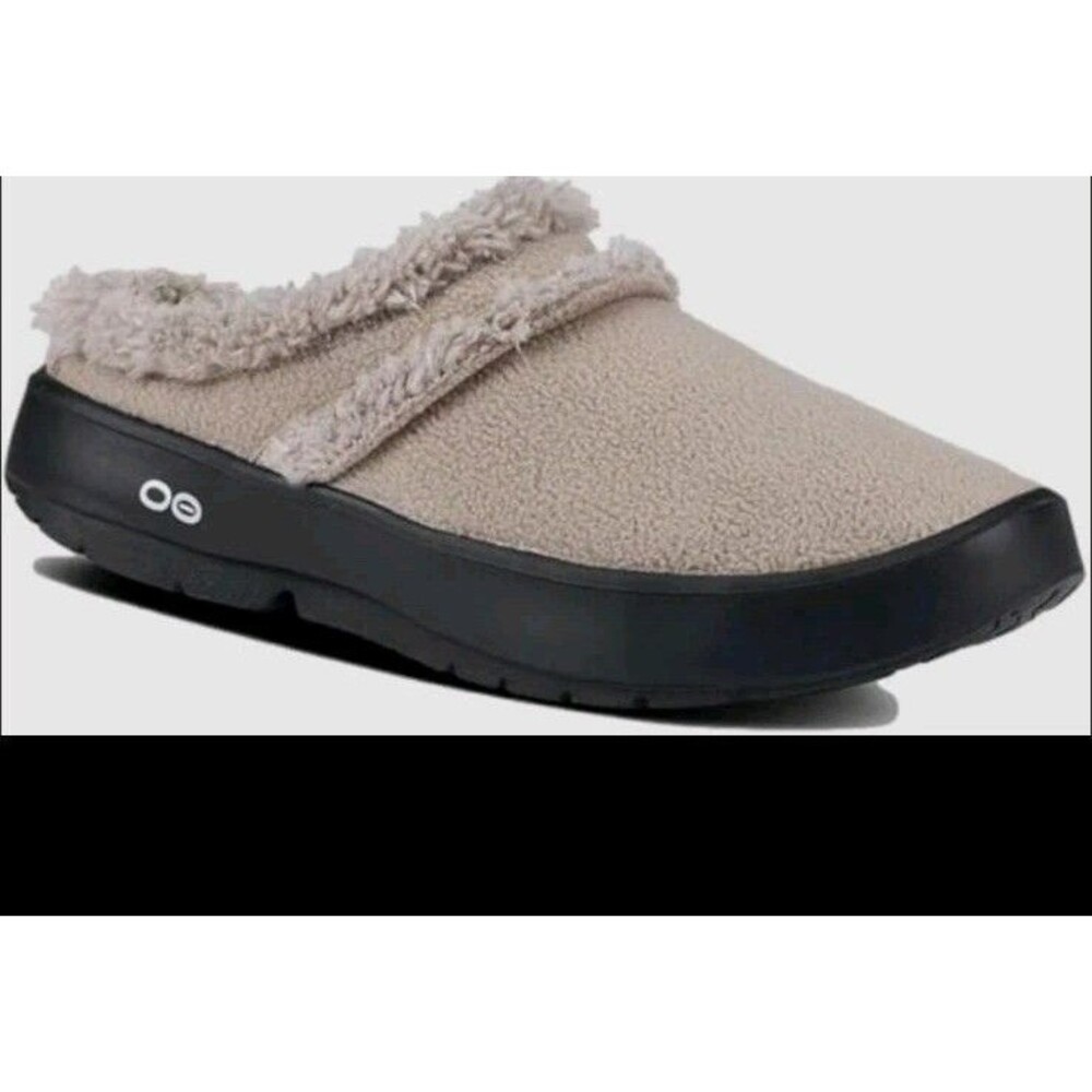 OOFOS OOcoozie Cozy Greige Textile Mule Slip On Arch Support Women's Shoe Sz 8